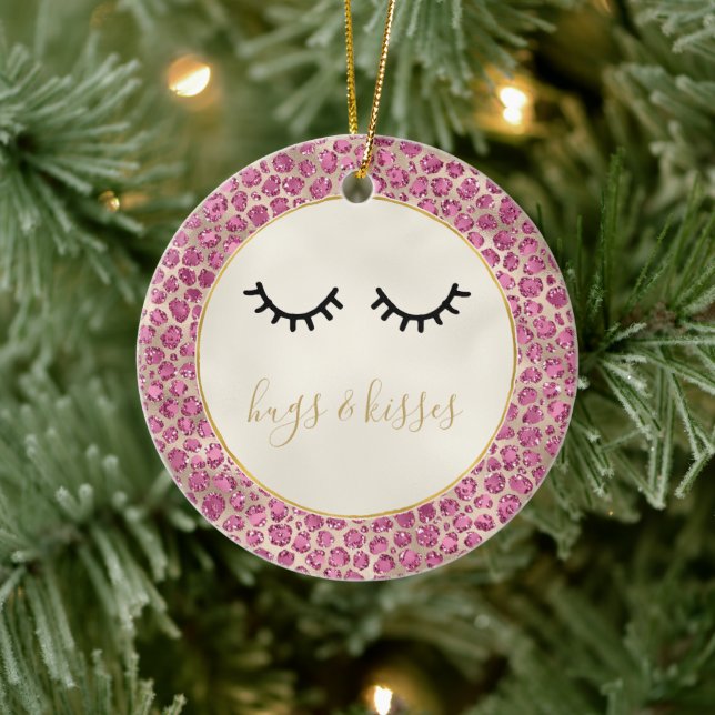 Girly Black Eyelashes Gold Pink Leopard Print Ceramic Tree Decoration (Tree)