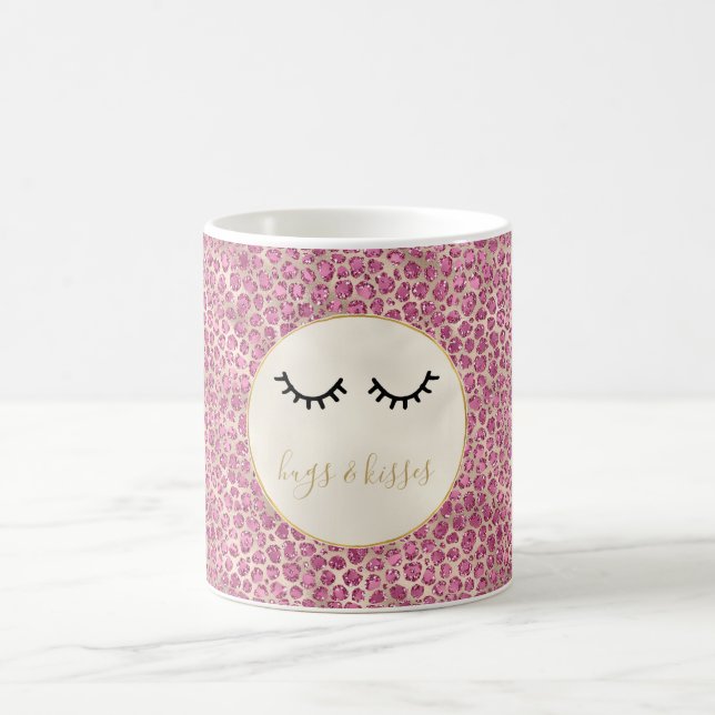 Girly Black Eyelashes Gold Pink Leopard Print Coffee Mug (Center)