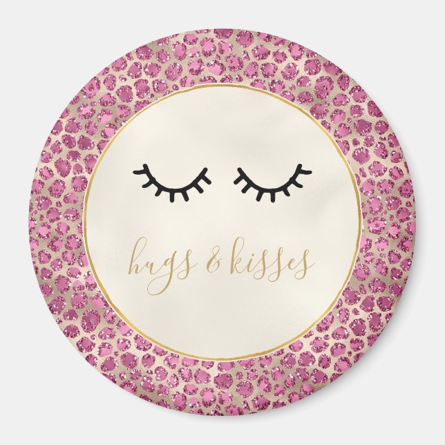 Girly Black Eyelashes Gold Pink Leopard Print Magnet (Front)