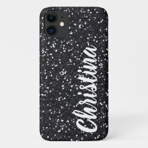 Girly Black Glitter Name Personalised iPhone 11 Case