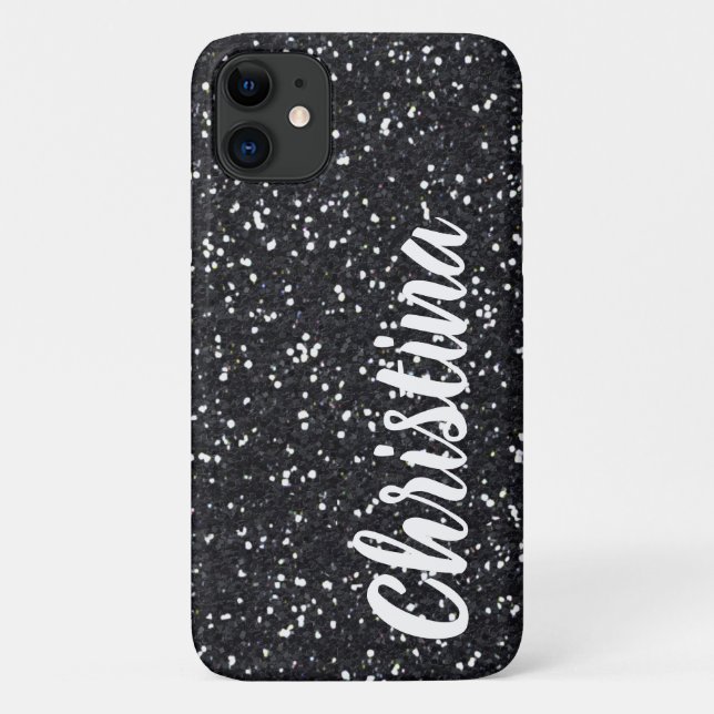 Girly Black Glitter Name Personalised Case-Mate iPhone Case (Back)