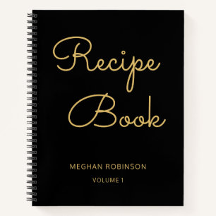 Girly Black Gold Cookbook Personalised Recipe  Notebook