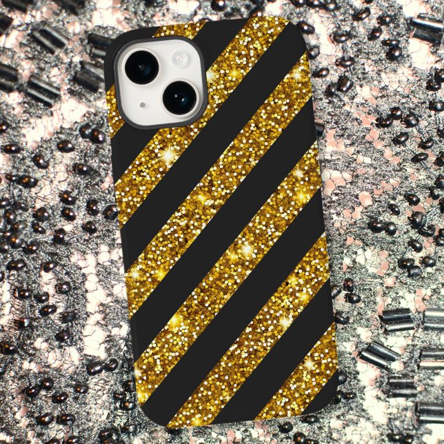 Girly Black Gold Glitter Sparkles Stripe Pattern  Case-Mate iPhone Case (Creator Uploaded)