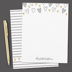 Girly Black Gold Heart Feminine Script Card