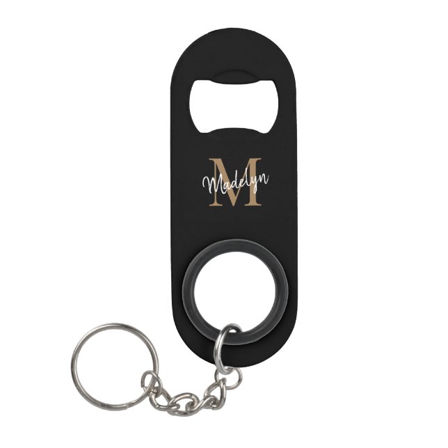 Girly Black Gold Monogram Elegant Chic Script Name (Front)