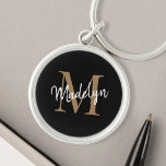 Girly Black Gold Monogram Name Elegant Chic Script Key Ring<br><div class="desc">Girly Black Gold Monogram Name Elegant Chic Script Keychain. Easily personalise this modern elegant keychain with your custom monogram and name.</div>