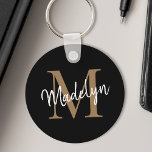 Girly Black Gold Monogram Name Elegant Chic Script Key Ring<br><div class="desc">Girly Black Gold Monogram Name Elegant Chic Script Keychain. Easily personalise this modern elegant keychain with your custom monogram and name.</div>