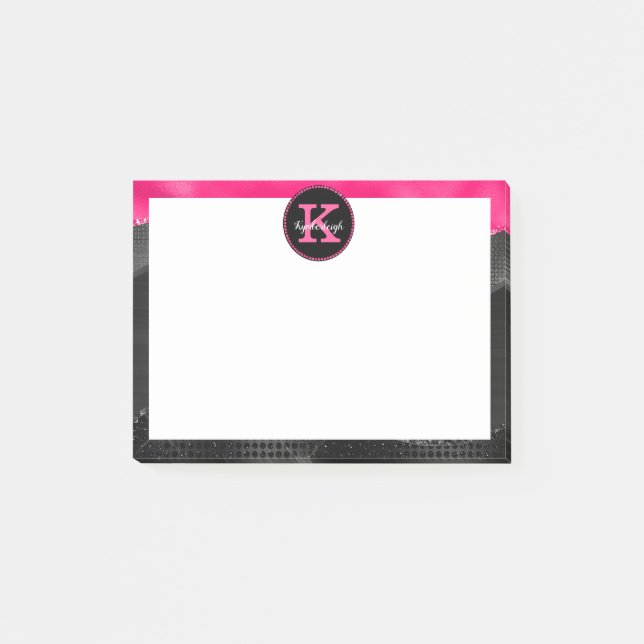Girly Black Hot Pink Glam Waves Small Rectangular Post-it Notes (Front)
