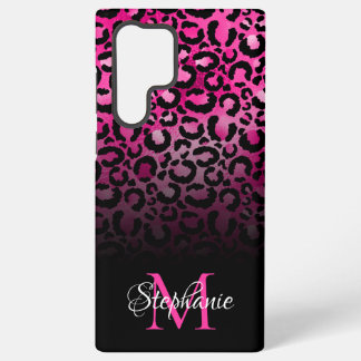 Girly Black Hot Pink Leopard Ombre Monogram Samsung Galaxy Case