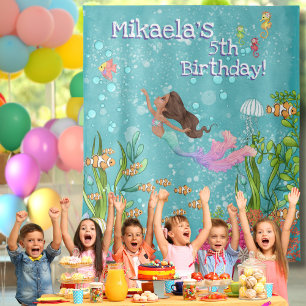 Girly Black Mermaid Under the Sea Wall Backdrop Tapestry