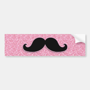 GIRLY BLACK MUSTACHE PINK GLITTER PRINTED BUMPER STICKER