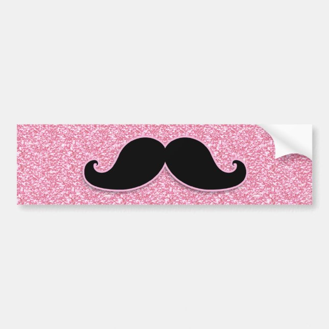 GIRLY BLACK MUSTACHE PINK GLITTER PRINTED BUMPER STICKER (Front)