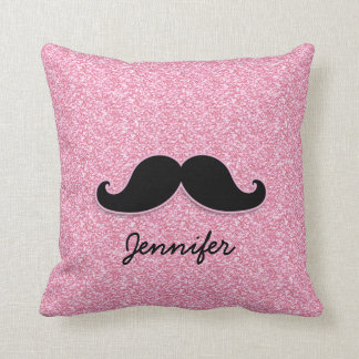 GIRLY BLACK MUSTACHE PINK GLITTER PRINTED CUSHION