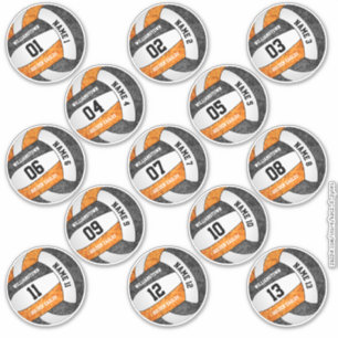 girly black orange volleyball players set of 13