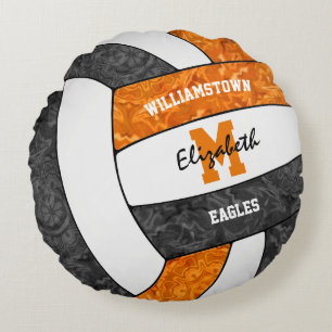girly black orange volleyball team colours round cushion