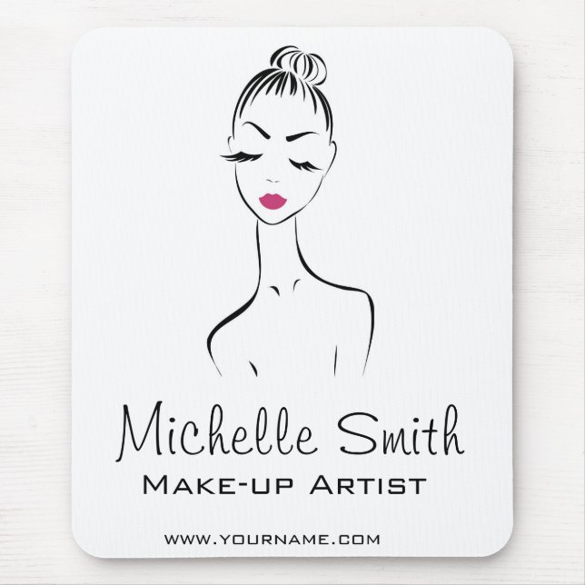 Girly Black Pink Lash & Beauty Salon Line Art  Mouse Mat (Front)