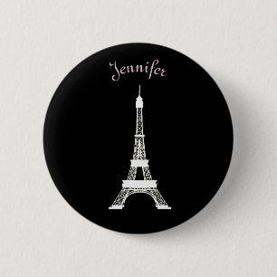 Girly Black,Pink, White French Style Eiffel Towers 6 Cm Round Badge