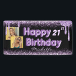 Girly Black & Purple Glitter Any Birthday Banner<br><div class="desc">Add your name and  favourite photos to this stunning party banner. Chic glitter with drips adorn the top edge,   whilst faux balloon typography announce the occasion. Create your own any age birthday banner.</div>