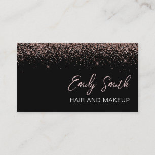 Girly Black Rose Gold Blush Pink Glitter Business Card