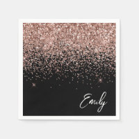 Girly Black Rose Gold Blush Pink Glitter Monogram
