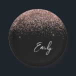 Girly Black Rose Gold Blush Pink Glitter Monogram Paper Plate<br><div class="desc">Black and Rose Gold - Blush Pink Sparkle Glitter Monogram Name and Initial Party Plates. This makes the perfect sweet 16 birthday,  wedding,  bridal shower,  anniversary,  baby shower or bachelorette party gift for someone that loves glam luxury and chic styles.</div>