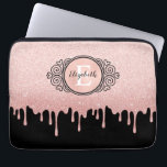 Girly Black Rose Gold Glitter Drips Monogram Laptop Sleeve<br><div class="desc">A girly black and rose gold glitter drips laptop sleeve with an elegant scroll monogram. Personalise it for yourself or for a gift! Designed for you by Blackberry Boulevard.</div>