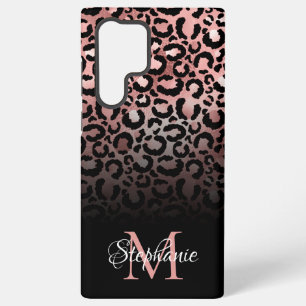 Girly Black Rose Gold Leopard Ombre Monogram Samsung Galaxy Case