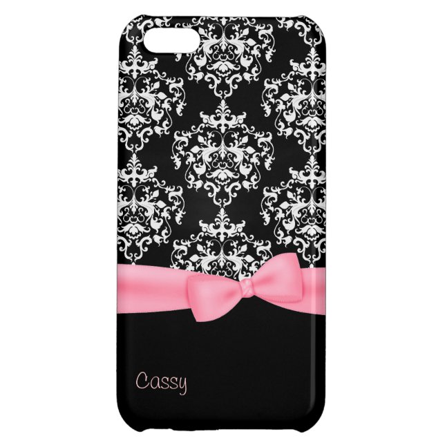 Girly Black & White Damask iPhone 5C Case (Back)