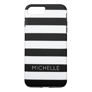 Girly Black White Stripes Custom Name Monogram iPhone 8 Plus/7 Plus Case