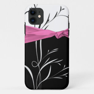 Girly Black, White Swirls Pink Ribbon iPhone5 iPhone 11 Case