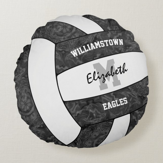 girly black white volleyball team colours round cushion (Front)