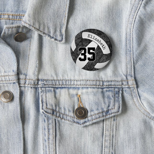 girly black white volleyball team spirit gifts 6 cm round badge (In Situ)