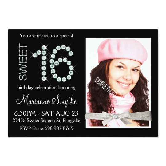 Girly Bling Diamond and Silver Glitter Sweet 16 Card