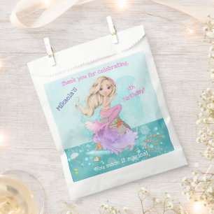 Girly Blonde Mermaid Birthday Thank You Favour Bags