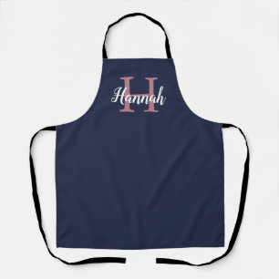 Girly Blue and Pink Script Monogram Name Apron