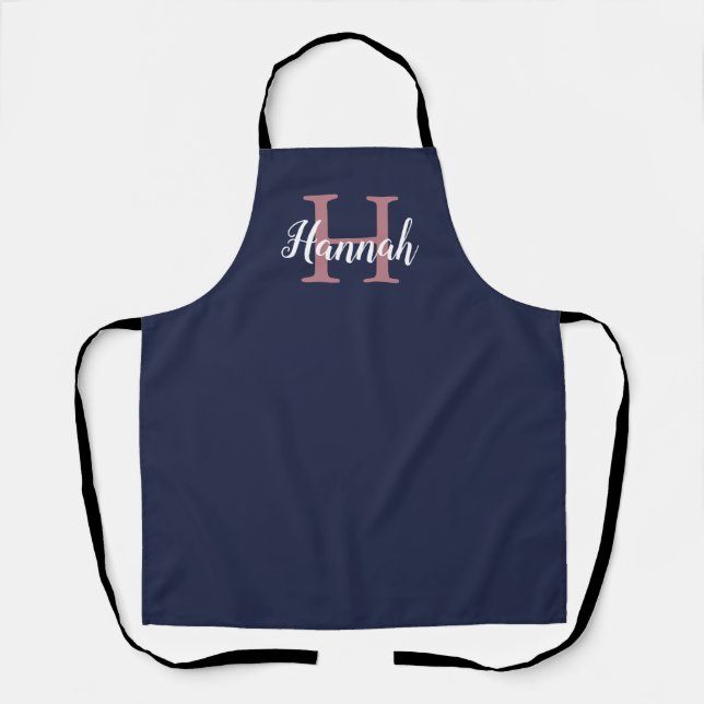 Girly Blue and Pink Script Monogram Name Apron (Front)