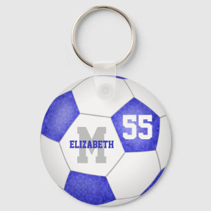 girly blue and white soccer ball key ring
