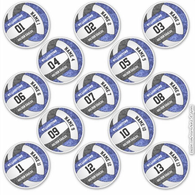 girly blue black volleyball player names set 13 (Front)