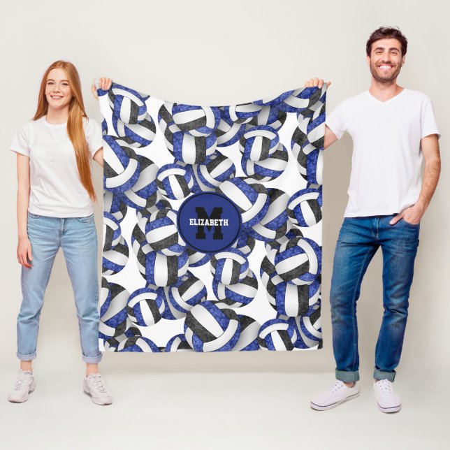 girly blue black volleyball sports team colours fleece blanket (In Situ)