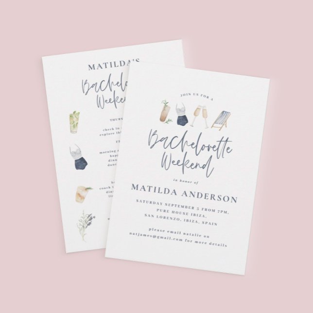 Girly blue drinks bachelorette weekend itinerary announcement (Creator Uploaded)