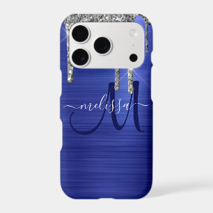 Girly Blue Dripping Glitter Brush Metal Monogram