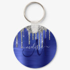 Girly Blue Dripping Glitter Brush Metal Monogram