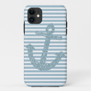 Girly Blue Glitter Anchor iPhone 11 Case