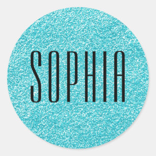 Girly Blue Glitter Name Cute Sparkle Classic Round Sticker