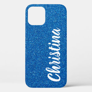 Girly Blue Glitter Name Personalised iPhone 12 Case