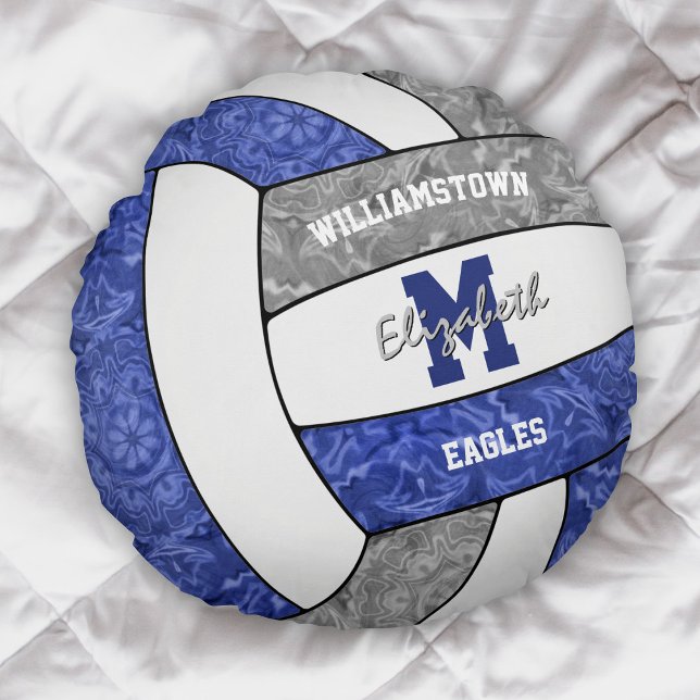 girly blue grey volleyball club team school colour round cushion (Creator Uploaded)