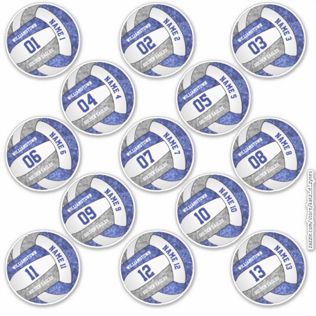 girly blue grey volleyball player names set of 13 (Front)