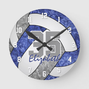 girly blue grey volleyball team colours sports roo round clock