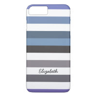 Girly Blue Grey Wide Horizontal Stripes With Name