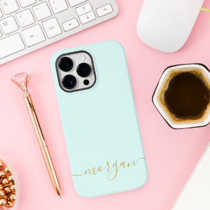 Girly Blue Monogram Modern Script Personalised Cas Case-Mate iPhone 14 Pro Max Case